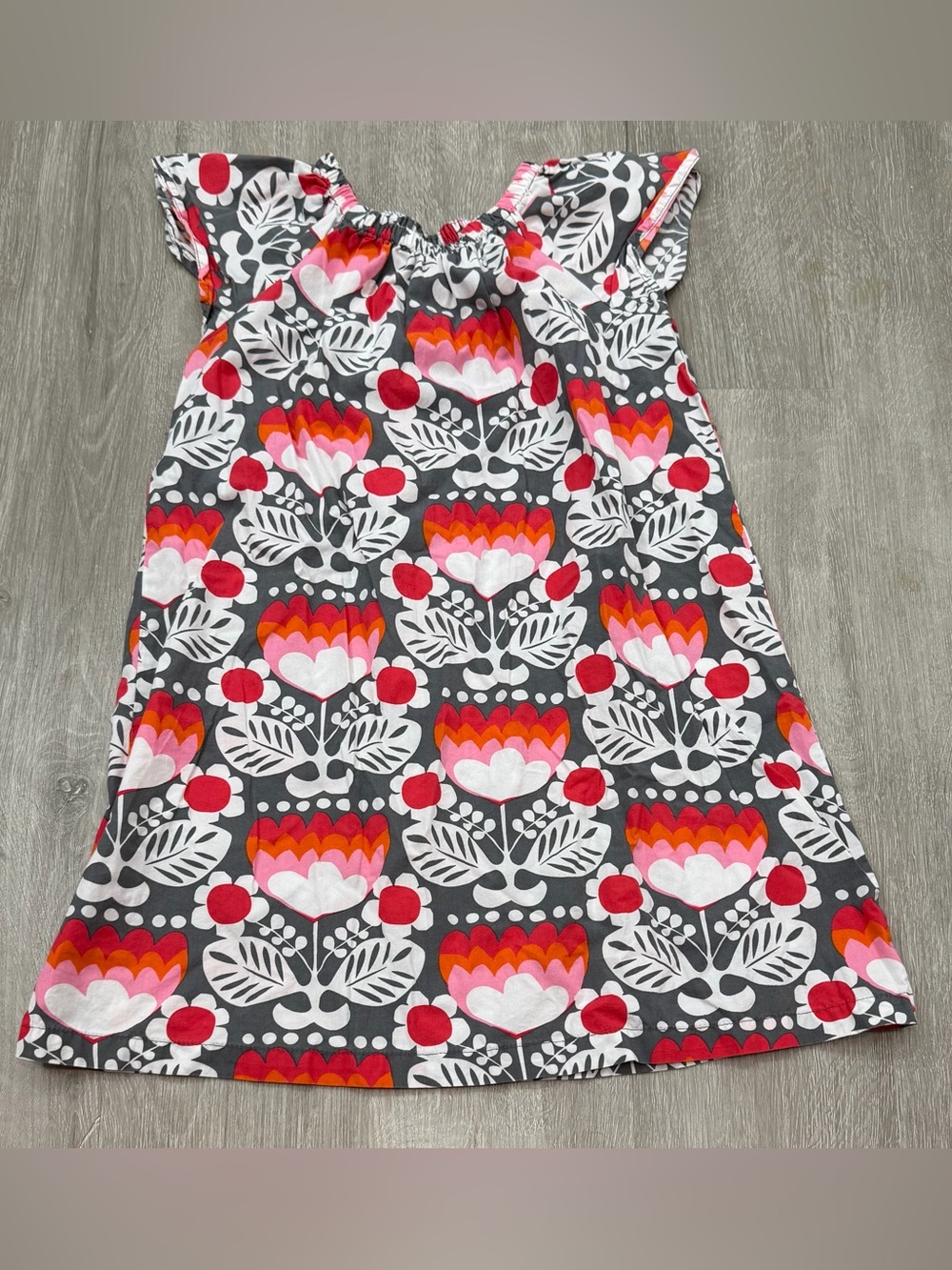 Hanna Andersson Gray Dress with Pink & Red Floral Pattern Girls 120 6/7